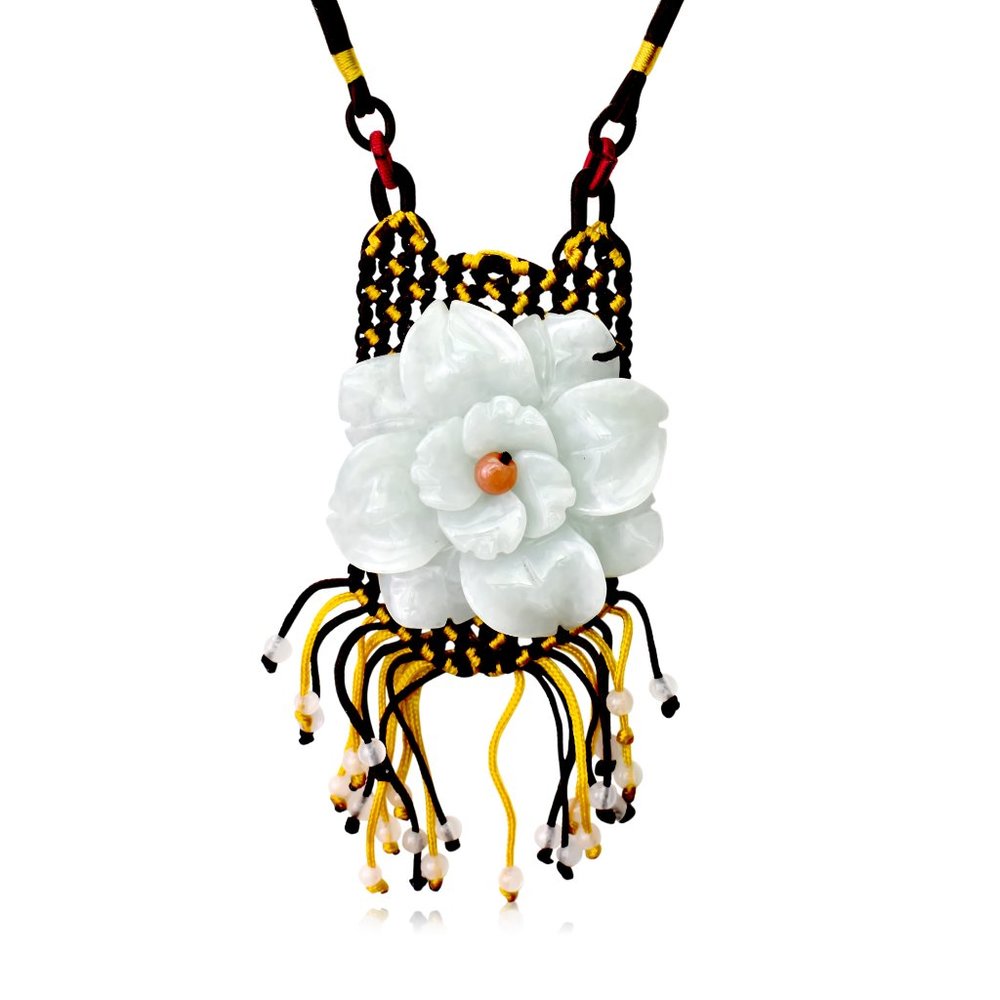 Eye-Catching Eustoma Flower Handmade Jade Necklace Pendant